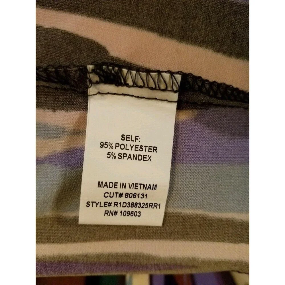 Rabbit Designs V Neck 3/4 Sleeve Dress Purple Tan Gray Size 4 Flare Womens - Picture 3 of 5